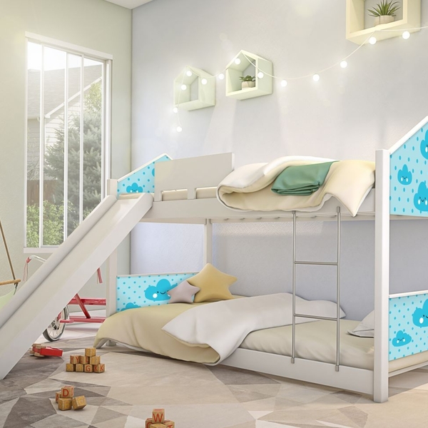 Beliche Montessoriana Casa Nuvem Azul Com Escorregador