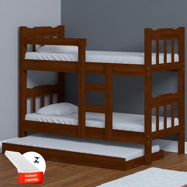 Beliche Que Vira Duas Camas Com Cama Auxiliar E 3 Colchões Ca