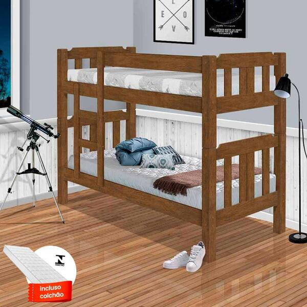 Beliche Solteiro Com 2 Colchões Castanho Vera Basoto