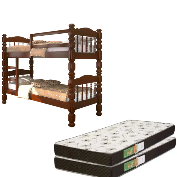 Beliche Torneada Em Madeira Maciça Com 2 Colchões D20 88x188x