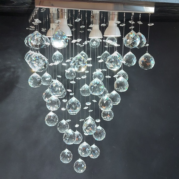 Belíssimo Lustre Cristais Alto Brilho, Com Base De Inox 30x30