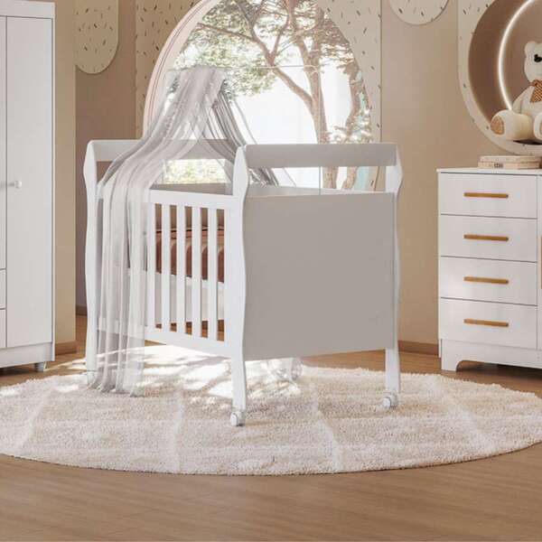 Berço 2 Em 1 Vira Mini Cama 100% Mdf Moderno Estiloso Bebê