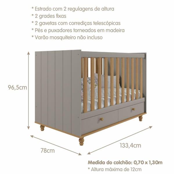 Berço 2 Gavetas Grade Fixa Candy Permobili Fendi/nature | Leroy Merlin