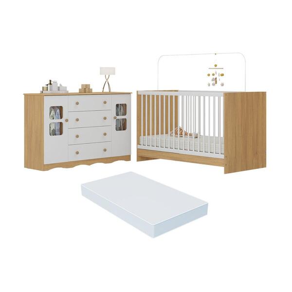 Berço 3 Em 1 Com Colchão Incluso E Cômoda 2 Portas 4 Gavetas