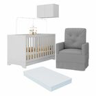 Berço 3 Em 1 Com Colchão Poltrona E Armário Aéreo 2 Portas Mu