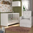 Berço 3 Em 1 Com Colchão Poltrona E Armário Aéreo 2 Portas Mu