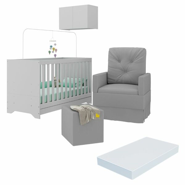 Berço 3 Em 1 Com Colchão Poltrona Puff E Armário Aéreo 2 Port