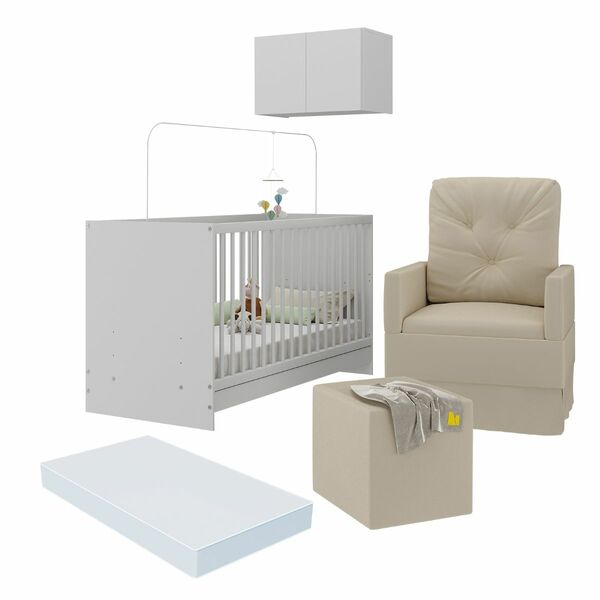 Berço 3 Em 1 Com Colchão Poltrona Puff E Armário Aéreo 2 Port