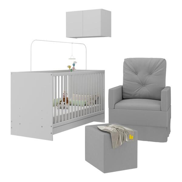 Berço 3 Em 1 Com Poltrona Amamentação Puff E Armário Aéreo 2