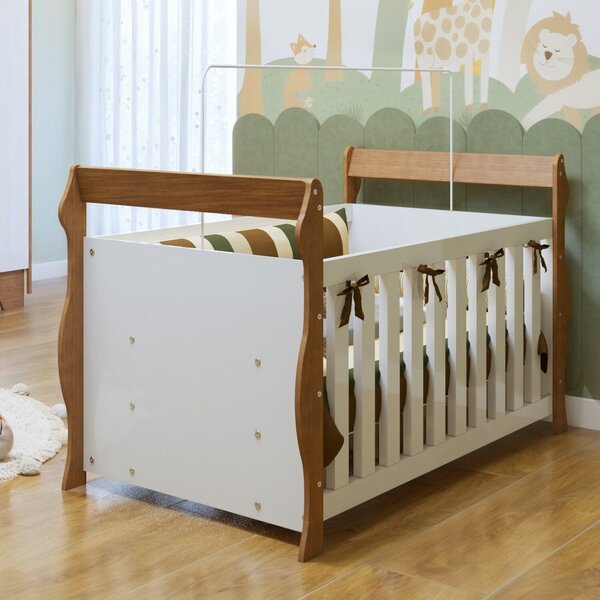 Berço 3 Em 1 Com Regulagem De Altura 100% Mdf Star Branco/ama