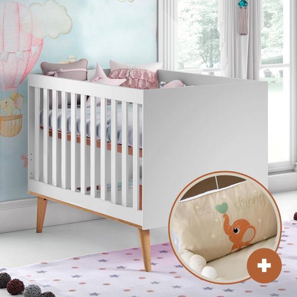 Berço 3 Em 1 Retrô Branco + Kit Berço Bebê Magia Bege Carolin