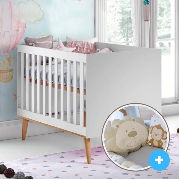 Berço 3 Em 1 Retrô Branco + Kit Berço Magia Bichinhos Carolin