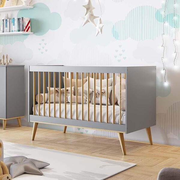 Berço 3 Em 1 Retrô Lígia Cinza Carolina Baby