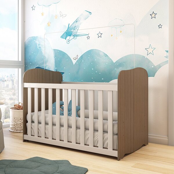 Berço Americano 100% Mdf Uli Simples  Branco Brilho/carvalho