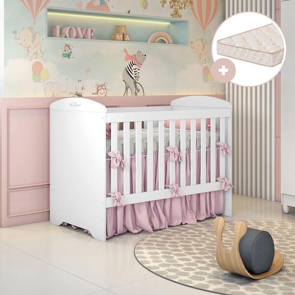 Berço Americano 3 Em 1 Com Colchão Eloá Branco Brilho Carolin