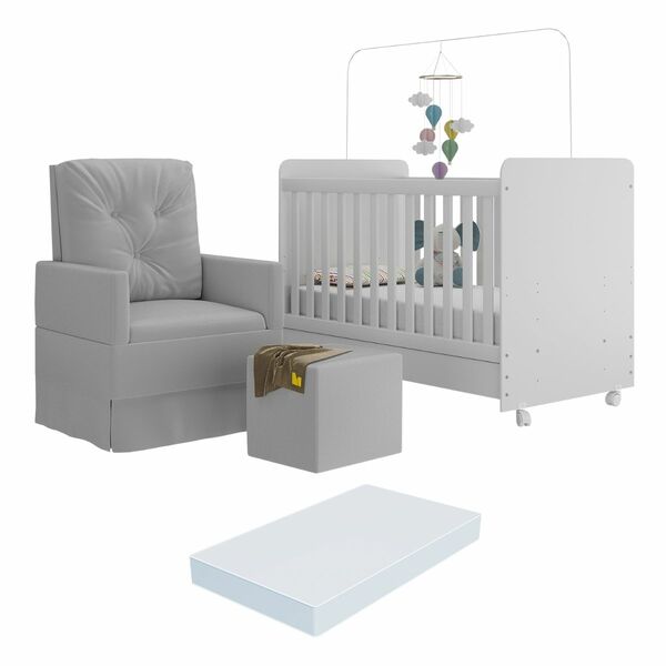 Berço Americano 3x1 Com Colchão, Poltrona Amamentação E Puff