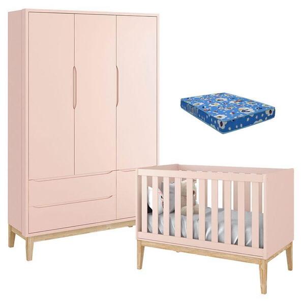 Berço Americano Com Colchão E Guarda Roupa Classic 3 Portas R