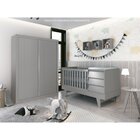 Berço Americano Com Mesa De Cabeceira Prince Cinza Fosco