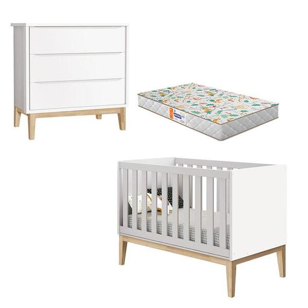 Berço Americano E Cômoda Gaveteiro New Classic Branco Com Pés