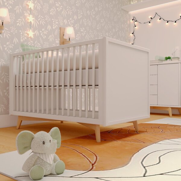 Berço Americano Em Mdf Grade Fixa Zen Branco