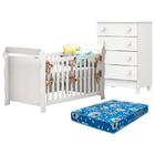 Berço Americano Lara E Cômoda Gaveteiro Mel Flat Branco Brilh