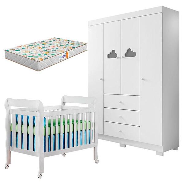 Berço Americano Lila E Guarda Roupa Infantil Ane Branco Brilh