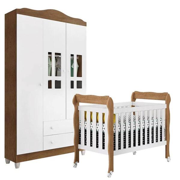 Berço Americano Lila E Guarda Roupa Infantil Ariel 3 Portas B