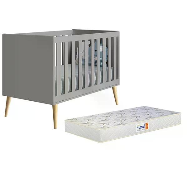 Berço Americano Theo Com Pés Madeira Natural E Colchão D18 -