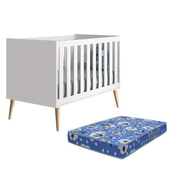 Berço Americano Theo Pés Madeira Natural Com Colchão D18 - Re