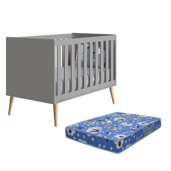 Berço Americano Theo Pés Madeira Natural Com Colchão D18 - Re