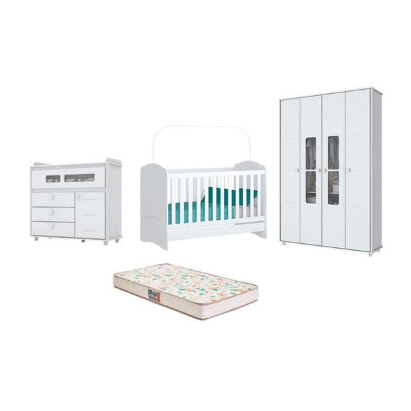 Berço Bala De Menta, Cômoda Pula Pula E Guarda Roupa Aquarela