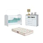 Berço Bala De Menta E Cômoda Aquarela Branco E Colchão - Fdec