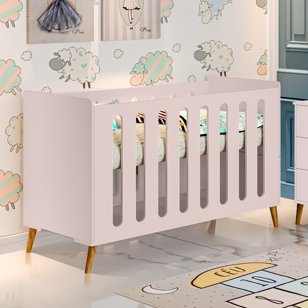 Berço Clean C/ Regulagem 3 Em 1 Sofá E Mini Cama Rosa