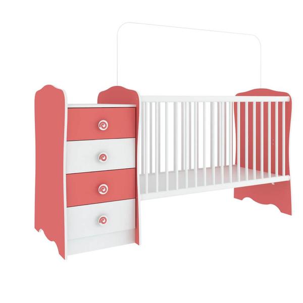 Berço com comoda rosa e branco clearance
