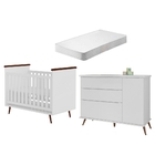 Berço E Gaveteiro Infantil Allana Branco Com Colchão