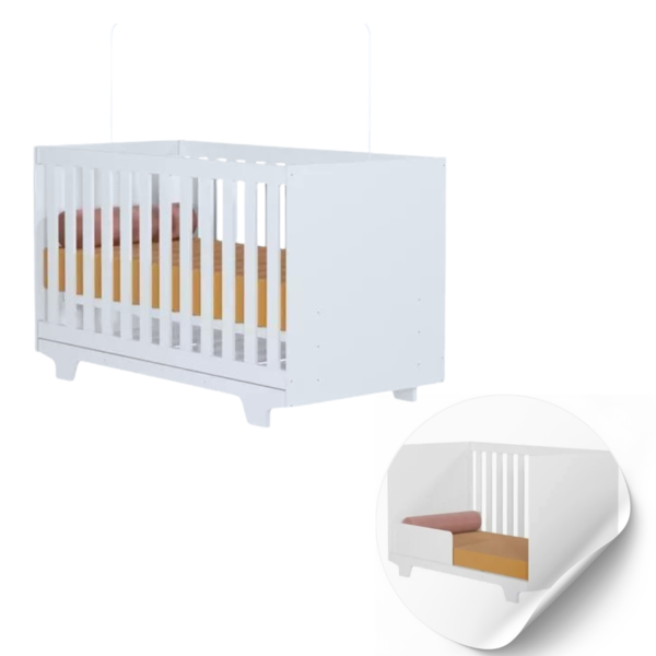 Berço E Mini Cama 2x1 Mdf Proteção Quarto Infantil Branco Bra