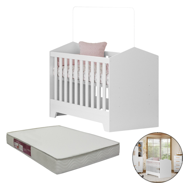 Berço E Mini Cama Colchão Incluso Multifuncional Moderno Bran