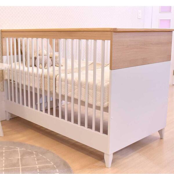 Berço Infantil Dengo Divicar Branco Acetinado/carvalho Treviso