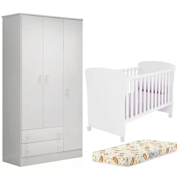 Berço Mini Cama 2484 E Guarda Roupa 2617 Doce Sonho Com Colch