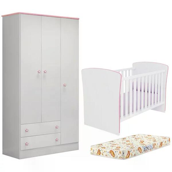 Berço Mini Cama 2484 E Guarda Roupa 2617 Doce Sonho Com Colch