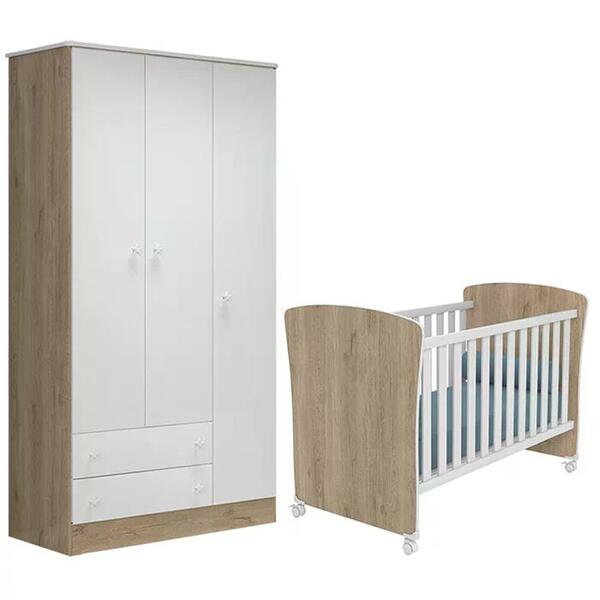 Berço Mini Cama 2484 E Guarda Roupa 2617 Doce Sonho Com Rodiz