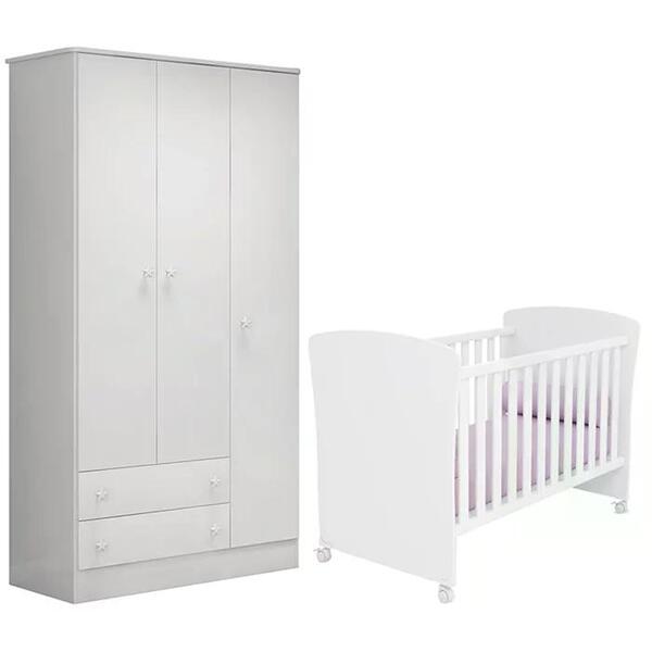 Berço Mini Cama 2484 E Guarda Roupa 2617 Doce Sonho Com Rodiz