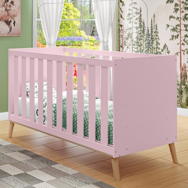 Berço Mini Cama 3 Em 1  Retrô Lecce Móveis Bonatto Rosa