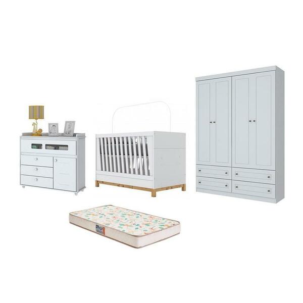 Berço Mini Cama Alegria, Cômoda Aquarela E Guarda Roupa Ameri