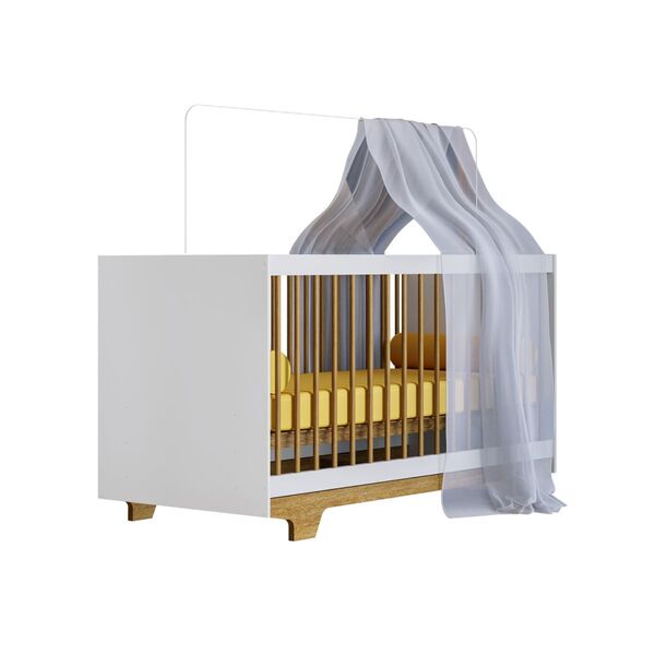 Berço Mini Cama Flocos Tigus Baby Branco/ipê