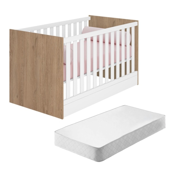 Berço Mini Cama Geovanna Carvalho Rústico Branco Com Colchão