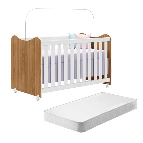 Berço Mini Cama Laura Nature Branco Com Colchão
