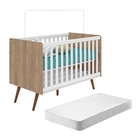 Berço Mini Cama Wood Carvalho Rústico Branco Com Colchão