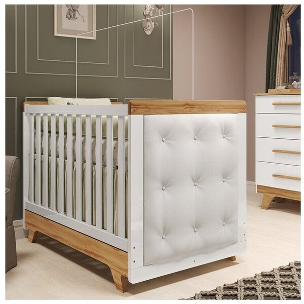 Berço Minicama Com Capitonê 100% Mdf Retrô Kakau Espresso Móv