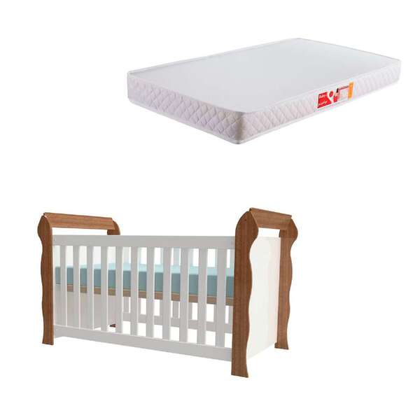 Berço Minicama Lara Branco E Madeira Com Colchão Infantil Bab